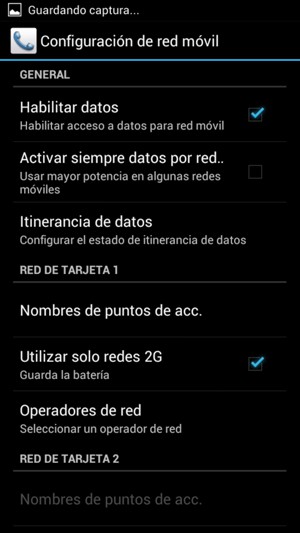 Marque la casilla Utilizar solo redes 2G para habilitar 2G