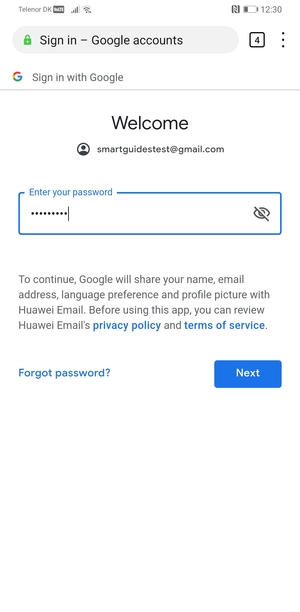 Enter your Gmail password and select Next