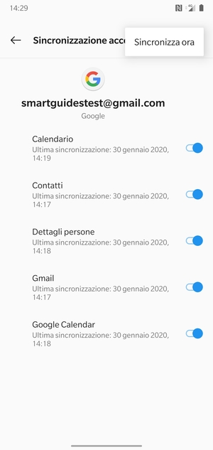 Seleziona Sincronizza ora
