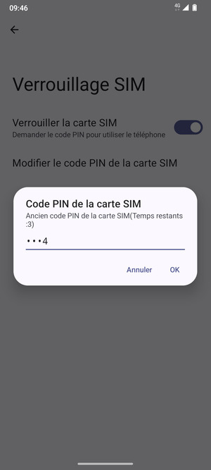 Saisissez Ancien code PIN de la carte SIM et sélectionnez OK