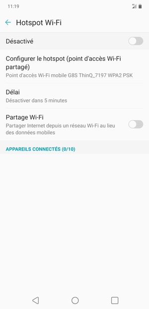 Sélectionnez Configurer le hotspot (point d'accès Wi-Fi partagé)