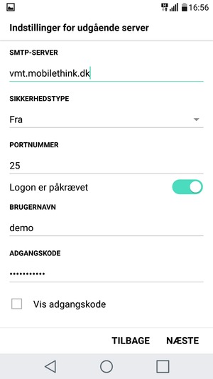 Indtast udgående serveradresse