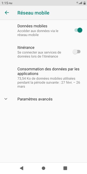 Sélectionnez Paramètres avancés