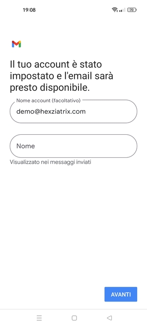 Scegli un nome per il tuo account e inserisci il tuo nome. Seleziona AVANTI
