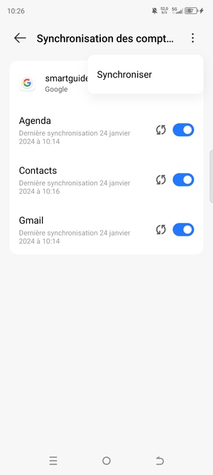 Sélectionnez Synchroniser
