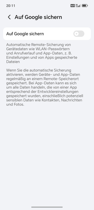 Schalten Sie Auf Google sichern ein