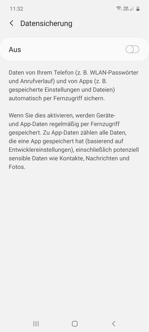 Schalten Sie Datensicherung ein
