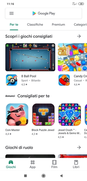 Seleziona la barra di ricerca