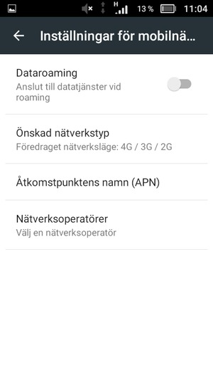 Välj Åtkomstpunktens namn (APN)