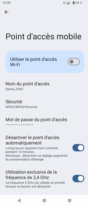 Sélectionnez Mot de passe du point d'accès