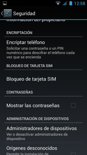 Seleccione Bloqueo de tarjeta SIM