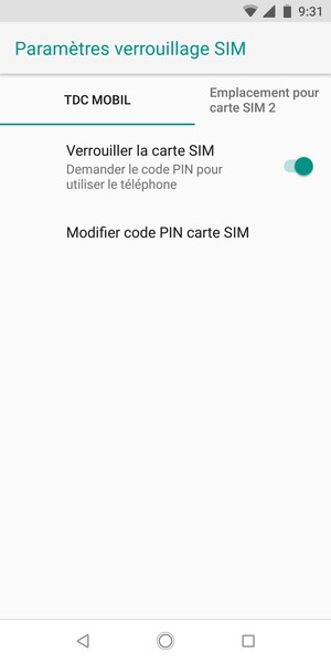 Sélectionnez Modifier code PIN carte SIM
