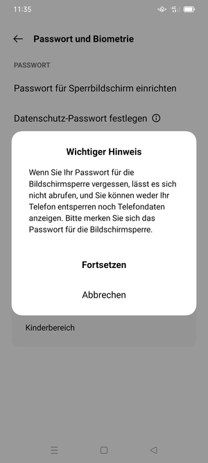 Wählen Sie Fortsetzen