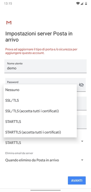 Seleziona Nessuno e AVANTI