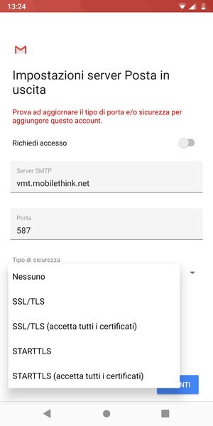 Seleziona Nessuno e AVANTI