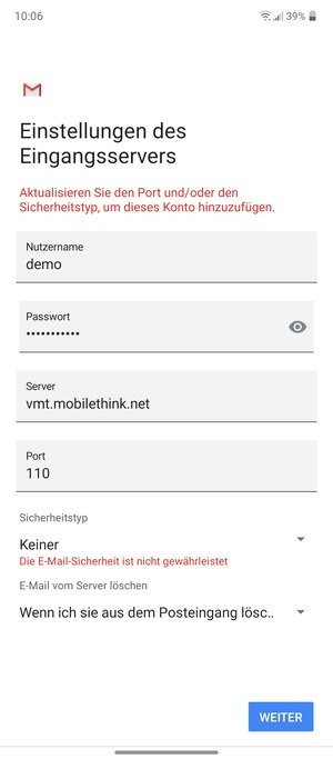 Wählen Sie WEITER