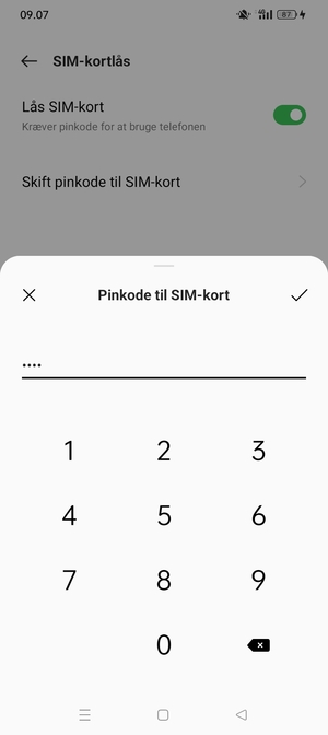 Indtast din Nuværende PIN-kode til SIM-kort og vælg OK