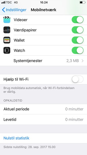 Scroll ned og sæt Hjælp til Wi-Fi til Off