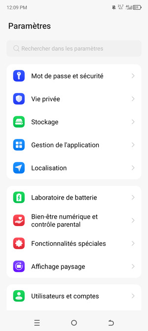 Faites défiler et sélectionnez Mot de passe et sécurité