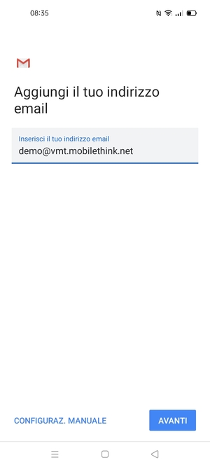 Inserisci il tuo indirizzo email e seleziona AVANTI