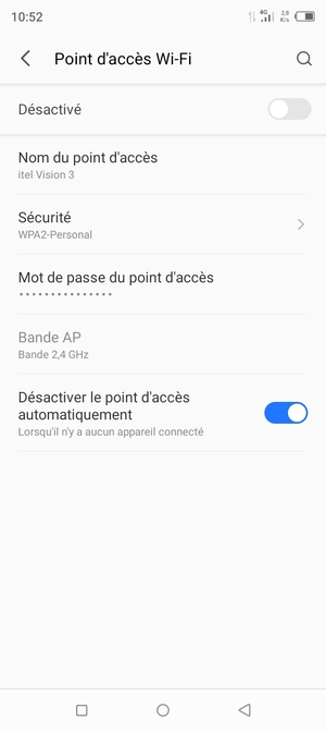 Sélectionnez Mot de passe du point d'accès
