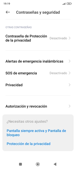 Desplácese y seleccione Privacidad