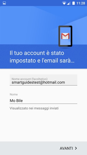 Scegli un nome per il tuo account e inserisci il tuo nome. Seleziona AVANTI