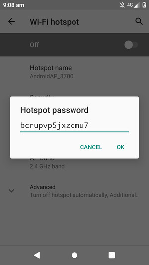 Enter a Wi-Fi hotspot password of at least 8 characters and select OK
