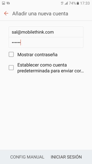 Introduzca su Dirección de correo electrónico y Contraseña. Seleccione CONFIG MANUAL
