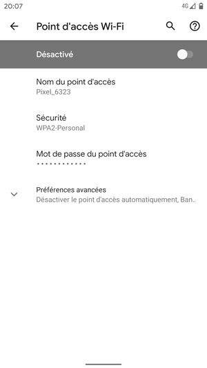 Sélectionnez Mot de passe du point d'accès