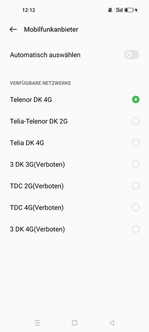 Wählen Sie einen Netzbetreiber von der Liste