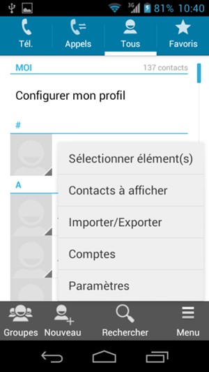 Sélectionnez Importer/Exporter