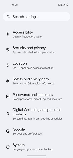 Scroll to and select Passwords and accounts