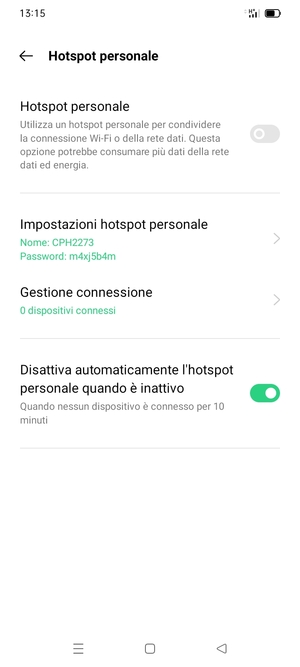 Seleziona Impostazioni hotspot personale