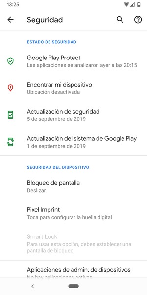 Para activar su bloqueo de pantalla, vaya al menú Seguridad y seleccione Bloqueo de pantalla