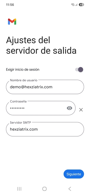 Introduzca la dirección de servidor de salida y seleccione Siguiente