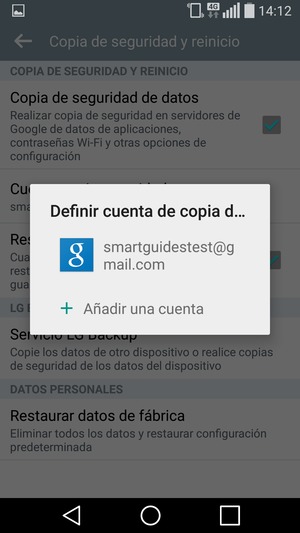Seleccione su cuenta de copia de seguridad