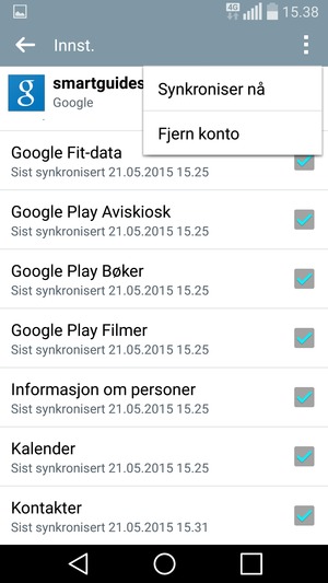 Velg menyknappen og velg Synkroniser nå