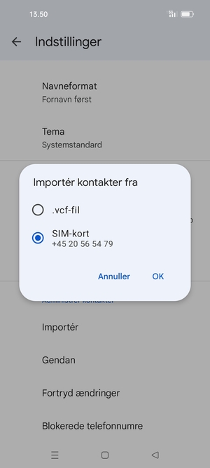 Vælg SIM-kort og  OK