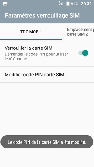 Votre code PIN de la carte SIM a été modifié