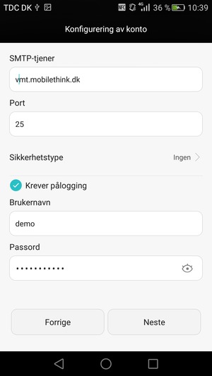Skriv inn utgående serveradresse