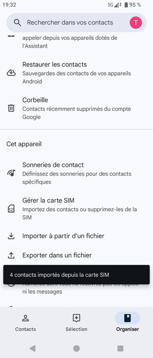 Vos contacts vont être enregistrés sur votre compte Google et dans votre téléphone lors de la prochaine synchronisation de Google.