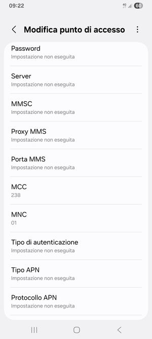 Scorri verso il basso e inserisci le informazioni di internet