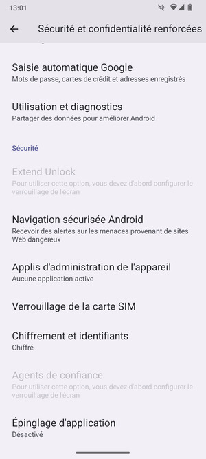 Faites défiler et sélectionnez Verrouillage de la carte SIM