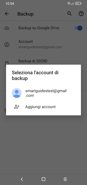 Seleziona il tuo account di backup