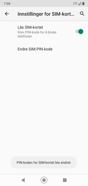 Din PIN-kode for SIM-kort er endret