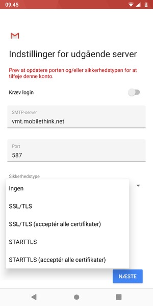 Vælg Ingen og NÆSTE