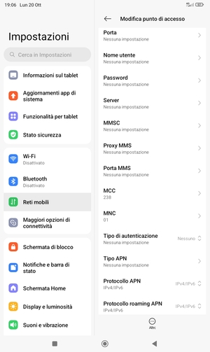 Scorri verso il basso e inserisci le informazioni di internet