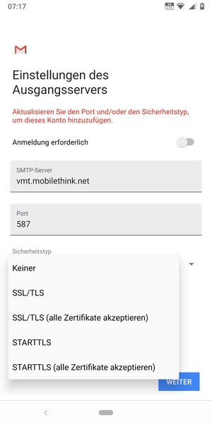 Wählen Sie Keiner und WEITER