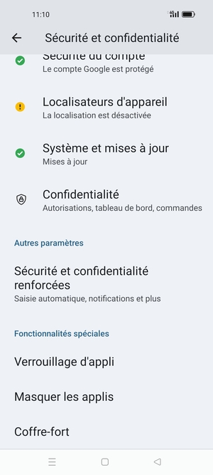 Faites défiler et sélectionnez Sécurité et confidentialité renforcées